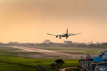 Tan Son Nhat Airport, Ho Chi Minh City, Vietnam - Commercial aircraft is about to land at Tan Son...