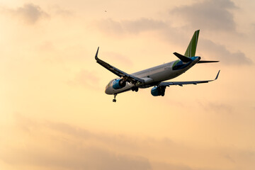 Tan Son Nhat Airport, Ho Chi Minh City, Vietnam - Commercial aircraft is about to land at Tan Son...