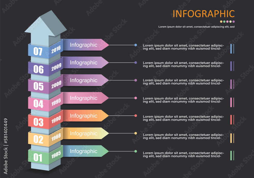 Poster vector infographics arrows set up 3d, divided into sections to use on timelines or work plans for ea