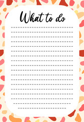 Daily planner, to-do list decorated with terrazzo pattern and trendy lettering