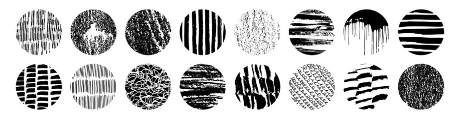 Vector set of hand drawn artistic textures. Grungy social media icons collection. Hand drawn texture design elements. Highlight covers for social media. Isolated marker pen ink sketchy scrawl drawings