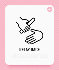 Race relay thin line icon. Symbol of teamwork, trust, cooperation, partnership. Modern vector illustration.