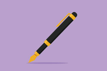 Graphic flat design drawing black realistic pen logo, label, flyer, sticker, card, symbol. Template for mockup branding stationery and corporate identity, education. Cartoon style vector illustration