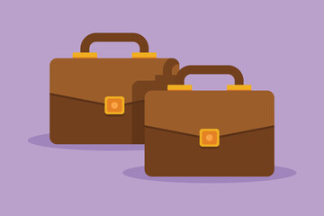 Graphic flat design drawing leather briefcase male business bag. Work suitcase. Office case. Portfolio document. Finance handbag template, logotype, label, sticker. Cartoon style vector illustration