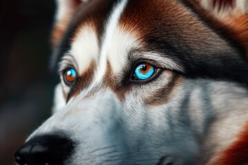 Close up of a husky dog with colorful eyes. Generative AI