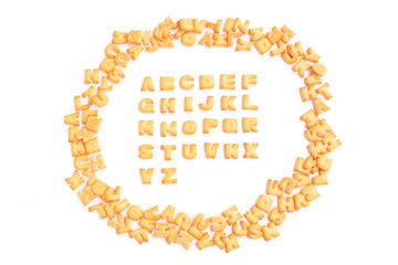 Biscuits Cracker alphabet A-Z isolated on white background