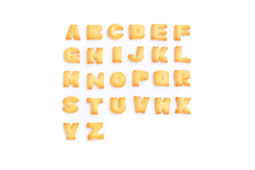 Biscuits Cracker alphabet A-Z isolated on white background