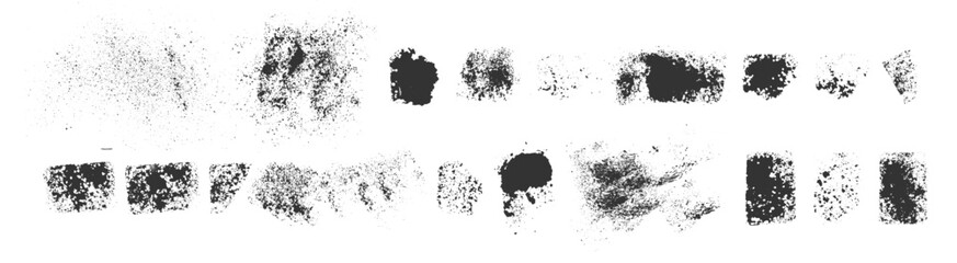 Vector hand drawn ink design elements. Sponge stamps, dry brush marks, splatter sprinkles  textures. Set of grunge black artistic drizzle acrylic paint design elements isolated on white background