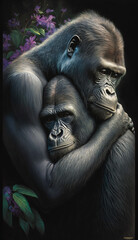 Silverback Gorillas couple in the jungle. LGBT representation. Created with Generative Al technology