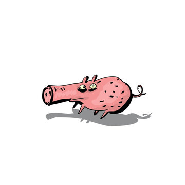 Illustration of funny cartoon pig