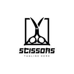 Scissors Logo, Cutting Tools Vector, Barbershop Razor Scissors Simple Design, Illustration Template Icon