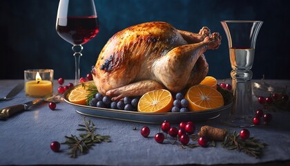クリスマス_ローストチキン_青_Christmas_roasted chicken_generative ai