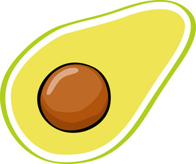 Slice of avocado with seed isolated. Avocado core. Diet food, healthy product for keto diet. Tropical summer fruit. label, logo, poster, print. Green avocado. PNG image
