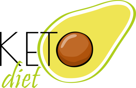 Ketogenic diet sticker  with avocado. Typographic sign keto diet for packaging, menu. Logo for keto food, low carb high healthy fats. Sign keto stamp illustration. PNG image