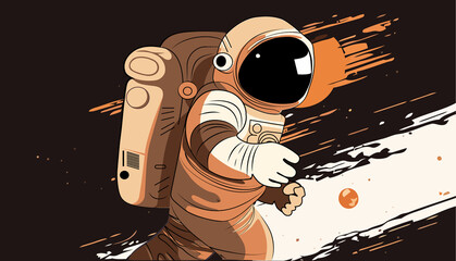 Obraz premium Astronaut explores space being desert planet. Astronaut space suit performing extra cosmic activity space against stars and planets background. Human space flight. Modern illustration