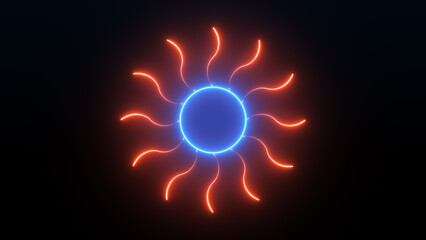 3d render, neon glowing laser line, abstract sun background.