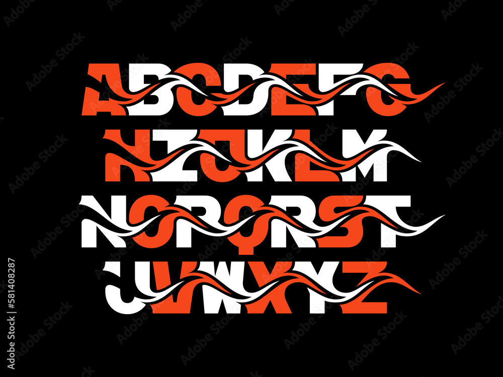 Poster vector font set with flowing wave shape