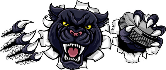 A panther ice hockey player animal sports mascot holding a puck © Christos Georghiou
