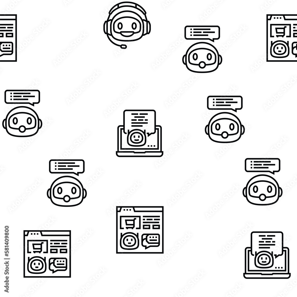 Poster chat bot robot service online vector seamless pattern