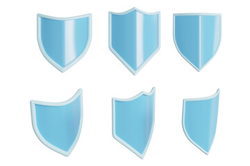 3d blue shield set on transparent background