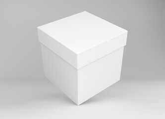 White cube hard blank cardboard box standing on a corner for branding and packaging presentation. 3D Mock up template