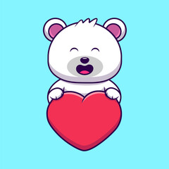 Cute Polar Bear Heart Love Cartoon Vector Icons Illustration. Flat Cartoon Concept. Suitable for any creative project.