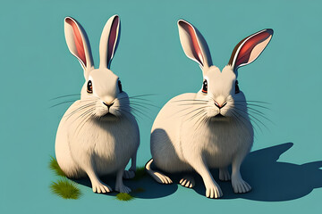 Obraz premium white rabbit on a light blue background