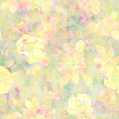 Fototapeta na wymiar Gentle watercolor style seamless wallpaper with floral ornament. Raster seamless pattern with flowers. Design for packaging, wrapping, invitation card. Printing on fabric and paper.
