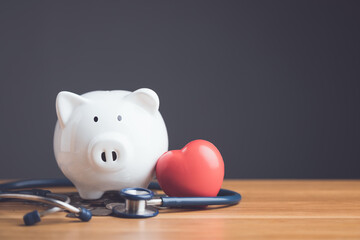 Financial health check, The idea of ​​saving money for health care concept, White piggy bank,...