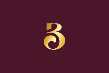 B3 letter with golden typography brand logo design, b3 typo, b3 icon, b3 golden icon