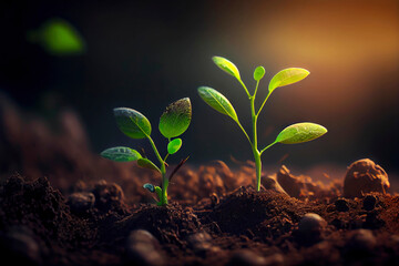 Soil with seedling sprouts created ,made with Generative AI