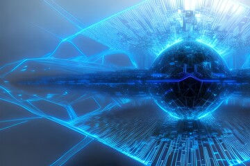 Obraz premium Quantum Computin Network Core Concept Art - generative AI