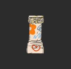 Hand drawn vector abstract outline,graphic,contemporary greek ancient sculpture statue column line modern drawing.Antique classic architecture statue in trendy graffity style,outline design concept