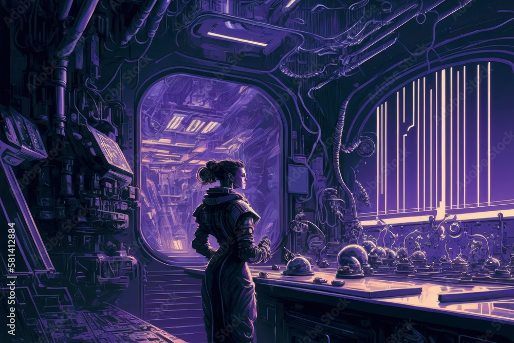 Poster scientific laboratory on space station. technology background and science concept ,made with generat