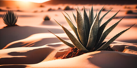 Close up macro shot of aloe vera plant in a desert environment - generative AI