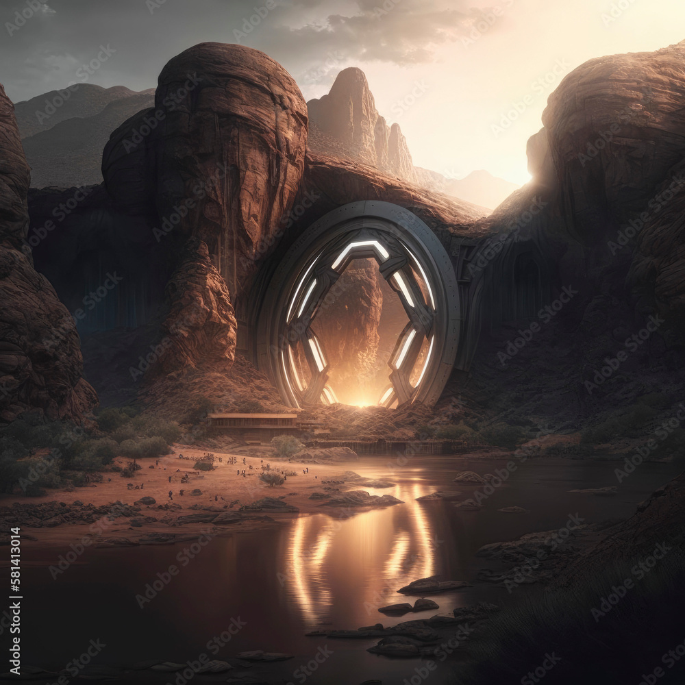 Poster the mysterious gate that opens to other realm, fantasy world ,made with generative ai