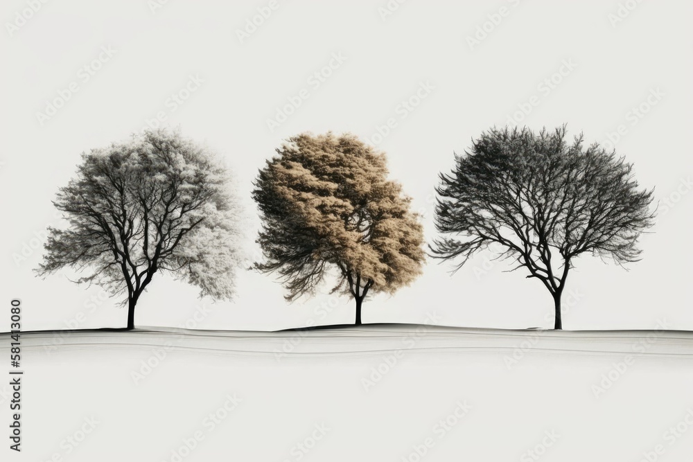Poster isolated tree line on a white backdrop. generative ai