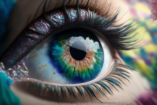 Human blue eye realistic beautiful closeup zoom ,made with Generative AI