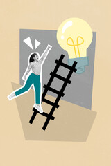 Picture creative 3d collage artwork sketch illustration of happy crazy girl go ahead reach dream...