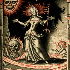 evil satanic ritual for summon demon in antique medieval manuscript paper. generative ai
