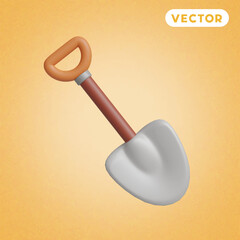 shovel 3D vector icon set, on a orange background