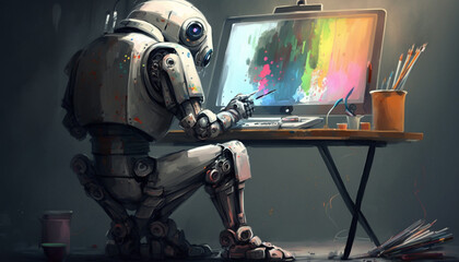 パソコンで絵を描くロボット_Painting Robot_generative ai