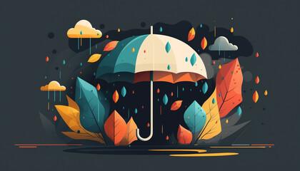 カラフルな傘と雨_Colorful umbrellas and rain_generative ai