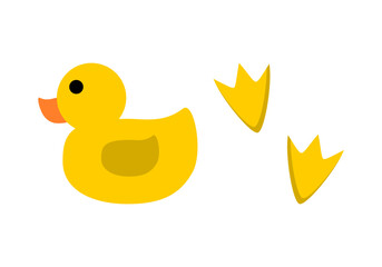 Cute yellow duck and footprint cartoon icon flat vector design