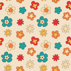 Fototapeta na wymiar Groovy floral seamless vector pattern