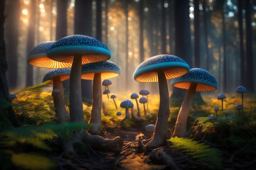 Mushrooms in the autumn forest. selective focus. Generated by AI