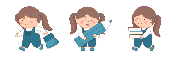 Set of schoolgirls - back to school and education concept	
