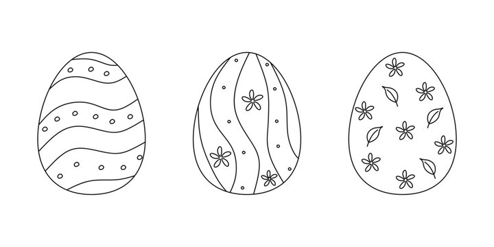 Set of Easter eggs linear style. hand drawn decorative line eggs isolated on white background. Happy easter. Vector illustration