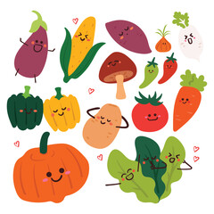 hand drawing cartoon set of cute vegetable character sticker set