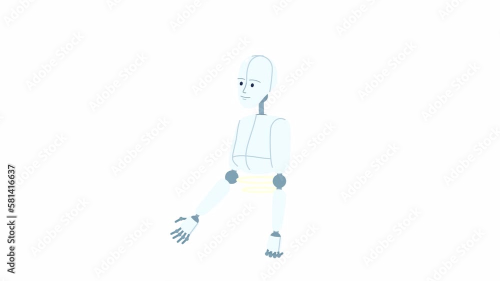 Poster animated half body robot gesturing. robotic arms. interact with artificial intelligence. flat charac